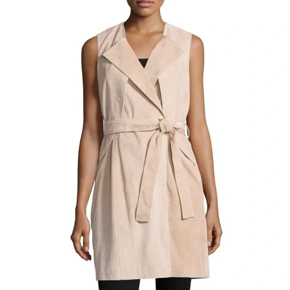 Neiman Marcus Belted Suede Trench Vest